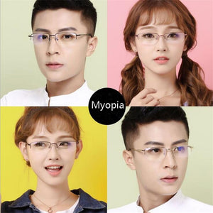 -100 -150 -200 To -600 Half Frame Finished Myopia Glasses Ultralight Metal Square Men's Nearsighted Glasses Women Men