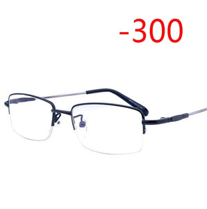 -100 -150 -200 To -600 Half Frame Finished Myopia Glasses Ultralight Metal Square Men's Nearsighted Glasses Women Men