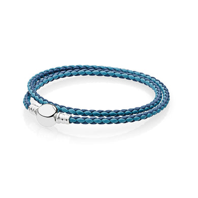 100%925 Silver Fashion Couple Leather Double Ring 1:1 pan Bracelet (Multiple Color Selection) DIY Gift Jewelry Factory Outle