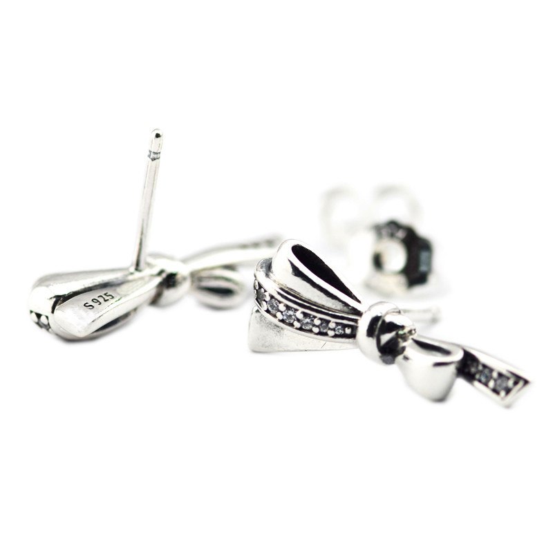 100% 925 Sterling Silver Brilliant Bows Stud Earrings with Clear CZ Fine Jewelry Earrings for Women Lady Gift PFE125
