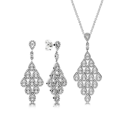 100% 925 Sterling Silver Cascading Glamour Necklace And Earrings Gift Set Fit Charm Original Necklace Jewelry A set of prices