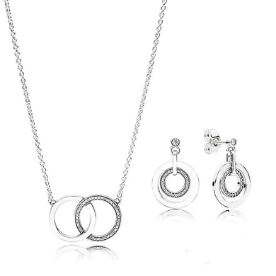 Set regalo con cerchi in argento sterling 100% 925 Collana con charms originali Clear CZ Fit con orecchini Gioielli fai da te 