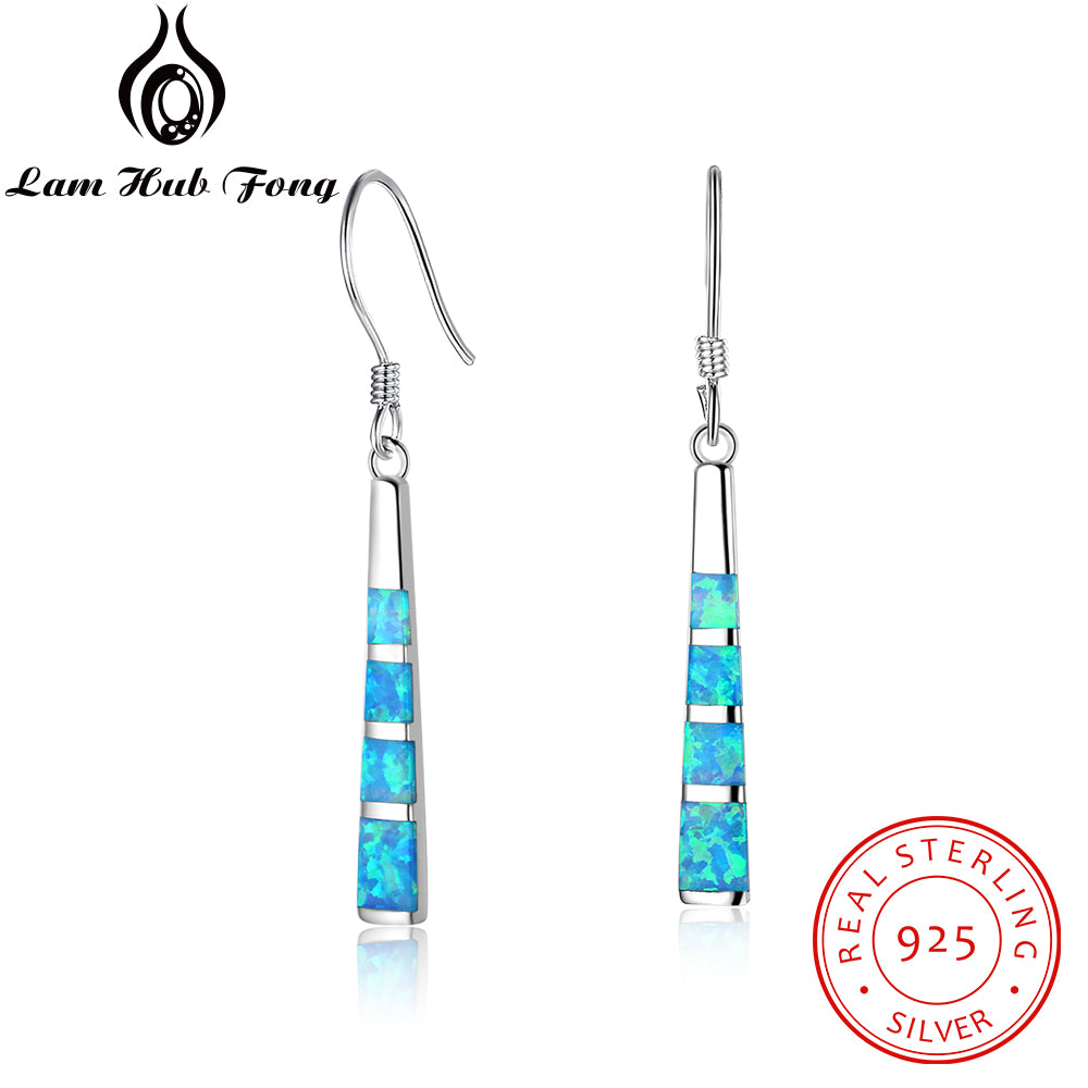100% 925 Sterling Silver Costume Jewelery Drop Earrings Blue Opal Silver Strip Shape Layering Earrings For Women(Lam Hub Fong)