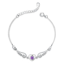 Load image into Gallery viewer, 100% 925 Sterling Silver Double Angel Wings Heart Charm Bracelets Box Chain For Women Fashion Crystal Wedding Jewelry