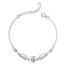 Load image into Gallery viewer, 100% 925 Sterling Silver Double Angel Wings Heart Charm Bracelets Box Chain For Women Fashion Crystal Wedding Jewelry