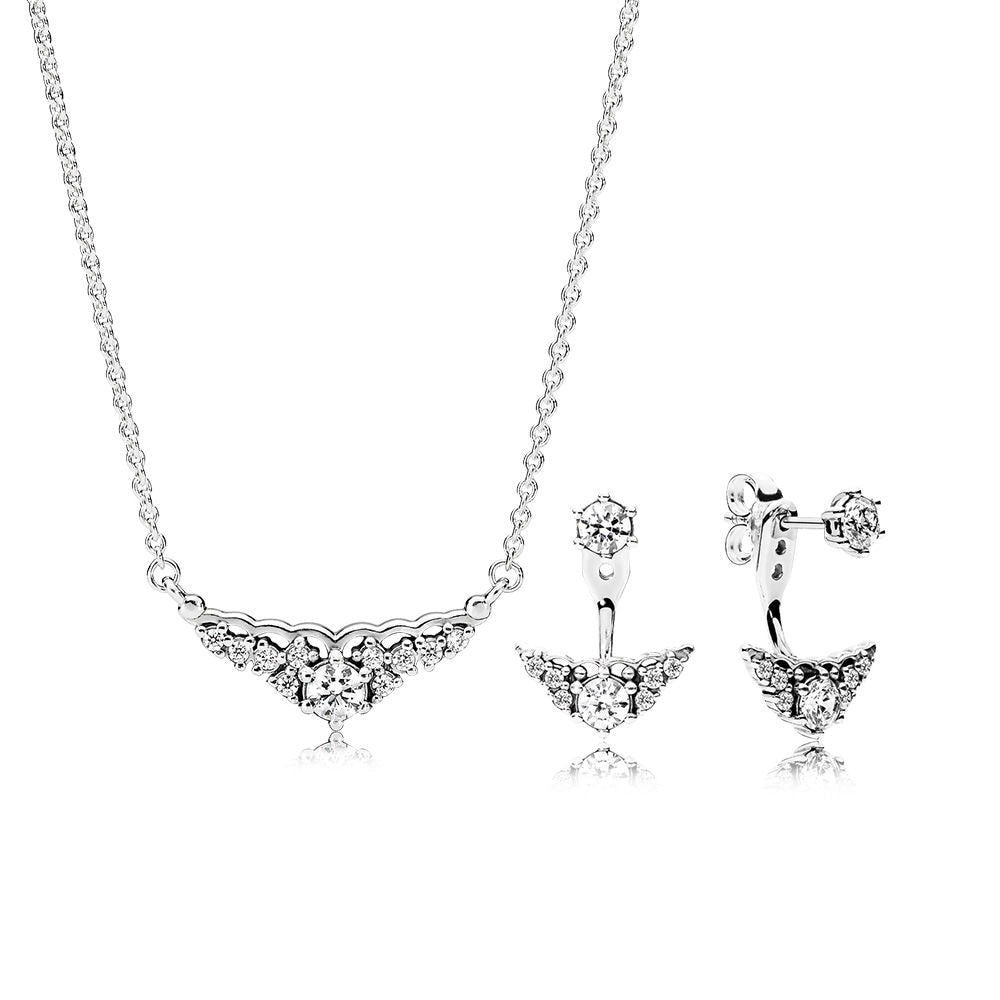 100% 925 Sterling Silver Fairytale Tiara Earring And Necklace Gift Set Fit Original Charms Diy Jewelry