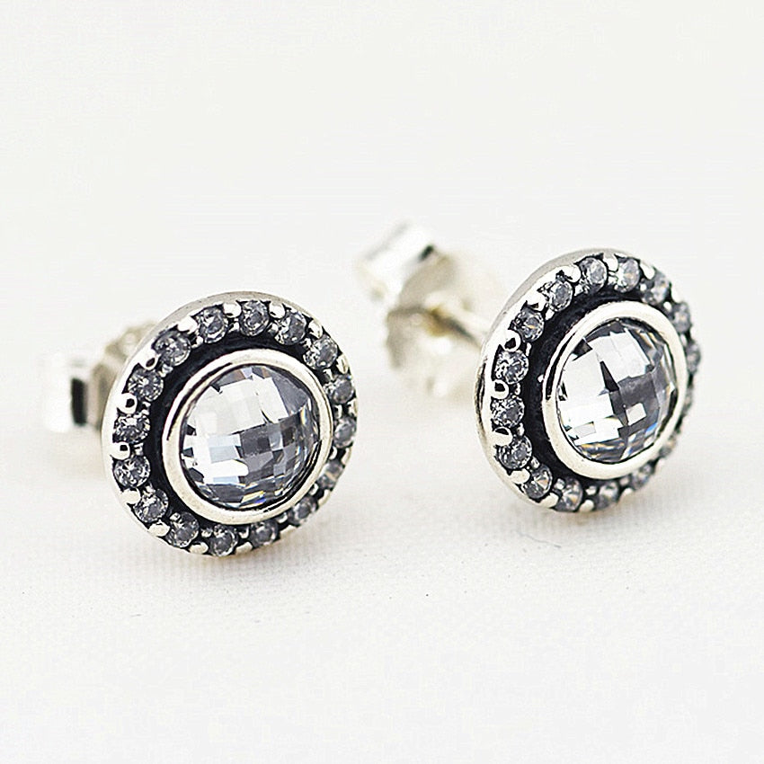 100% 925 Sterling Silver Jewelry Brilliant Legacy Stud Earrings with Clear CZ Trendy Earrings for Women DIY Charms Jewelry