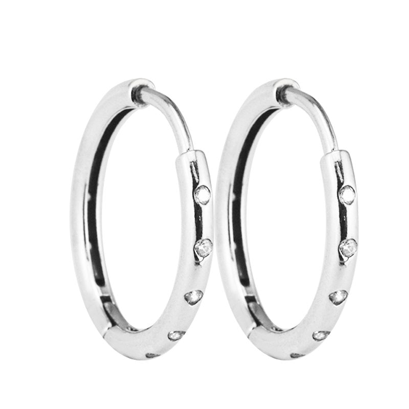 100% 925 Sterling-Silver-Jewelry Droplets Hoop Earrings with Clear CZ Silver Earrings for Women Fine Jewelry FLE103