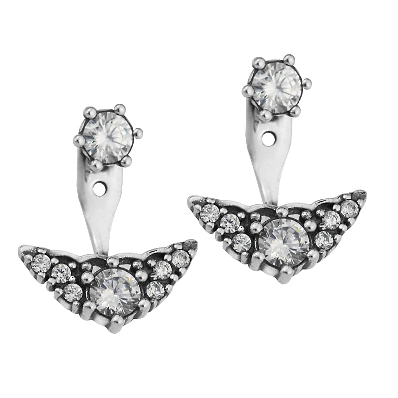 100% 925 Sterling-Silver-Jewelry Fairytale Tiara Stud Earrings with Clear CZ Silver Earrings for Women Fine Jewelry FLE093