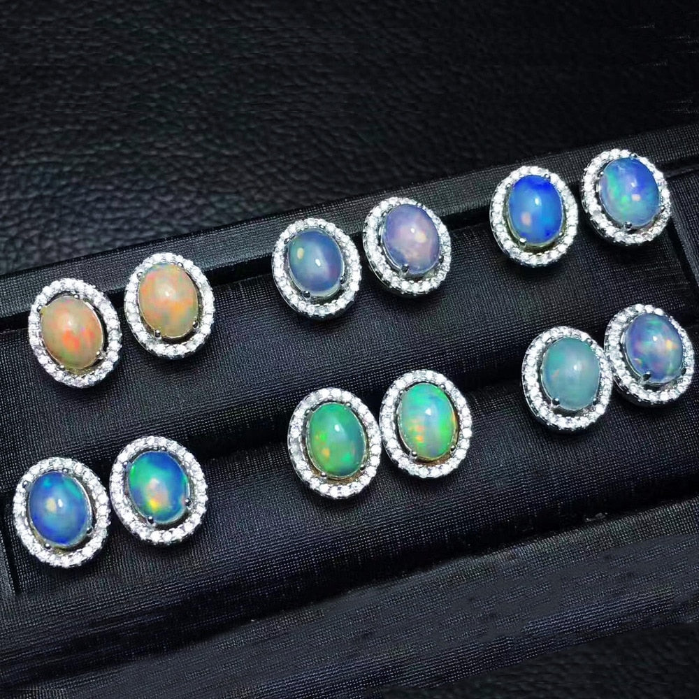 100% 925 Sterling Silver Jewelry Oval 6x8mm Real Natural Opal Stud Earrings Daily Wear Earrings Women Earring for Christmas gift
