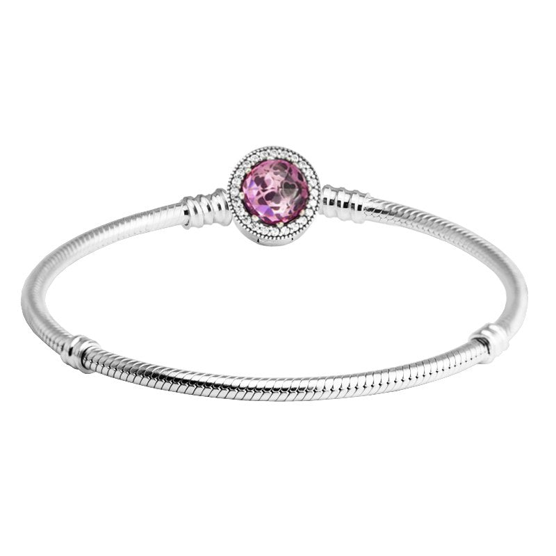 100% 925 Sterling-Silver-Jewelry Radiant Hearts Pink Clasp Bracelets with Pink CZ Fits for Brand Charms for DIY Gift