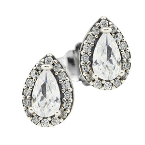 100% 925 Sterling-Silver-Jewelry Radiant Teardrops Stud Earrings with Clear CZ Silver Earrings for Women Fine Jewelry FLE100