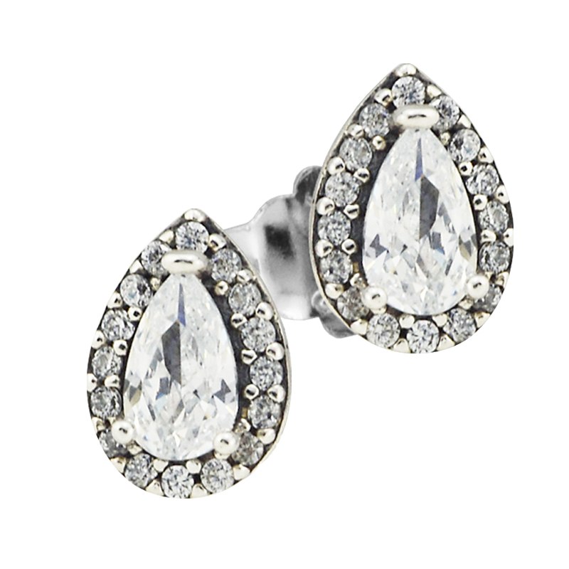 100% 925 Sterling-Silver-Jewelry Radiant Teardrops Stud Earrings with Clear CZ Silver Earrings for Women Fine Jewelry FLE100