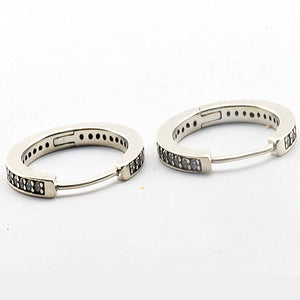 100% 925 Sterling Silver Jewelry Signature Silver Hoop Earrings with Clear CZ Earrings for Women DIY Charms Jewelry FLE033