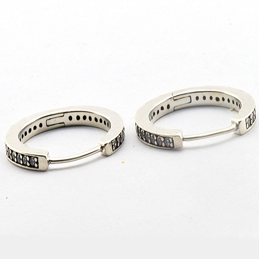100% 925 Sterling Silver Jewelry Signature Silver Hoop Earrings with Clear CZ Earrings for Women DIY Charms Jewelry FLE033