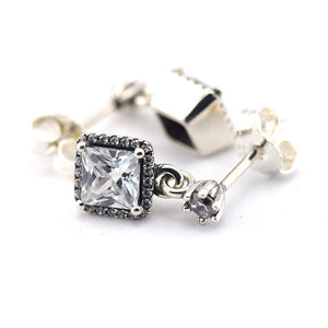 100% 925 Sterling Silver Jewelry Timeless Elegance Drop Earrings with Clear CZ Earrings for Women DIY Charms Jewelry FLE044