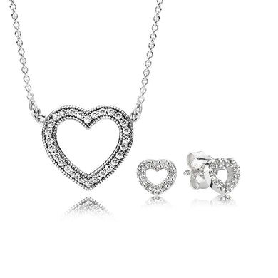 100% argento sterling 925 CUORI AMANTI COLLANA E ORECCHINI SET REGALO Original Clear CZ Fit Charms Gioielli fai da te 