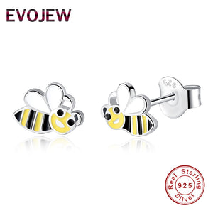 100% 925 Sterling Silver Lovely Honeybee Animal Stud Earrings For Girls & Kids Tiny Cute Honey bee Cartoon Earrings Jewelry Gift