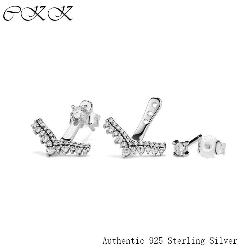 100% 925 Sterling Silver Princess Wish Earrings with Clear Cz Fine Jewelry Stud Earrings for Women Girl Gift PFE136