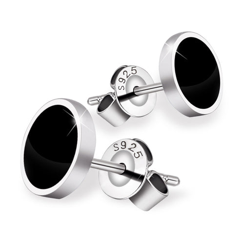 Orecchino con perno in argento sterling 925 al 100% rotondo nero Top orecchino da uomo gioielli di moda per uomo e donna arete de plata para hombres 