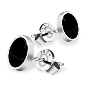 100% 925 Sterling Silver Stud Earring Round Black Top Men's Earring Fashion Jewelry For Man & Women arete de plata para hombres
