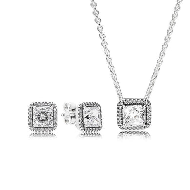 Set regalo di orecchini e collana di eleganza senza tempo in argento sterling 100% 925. Gioielli fai da te originali trasparenti CZ 