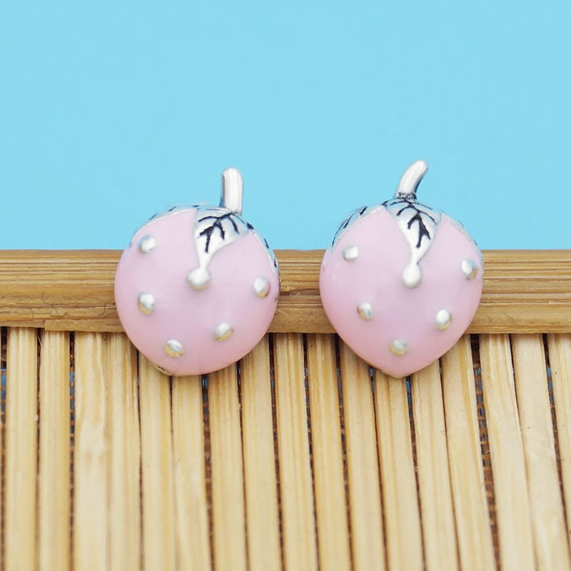 100% 925 Sterling Sliver Sweet Strawberry Stud Earring for Women Kids Lady Gift Summer Fruit Pink Enamel Strawberry Earrings