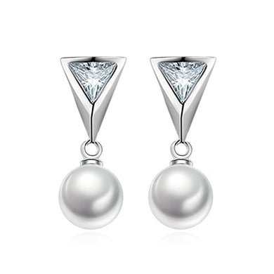 100% 925 sterling silver fashion imitation pearl crystal earrings ladies`stud earrings jewelry wholesale Anti allergy