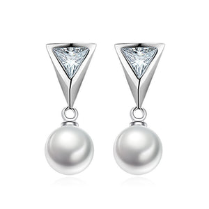 100% 925 sterling silver fashion imitation pearl crystal earrings ladies`stud earrings jewelry wholesale Anti allergy