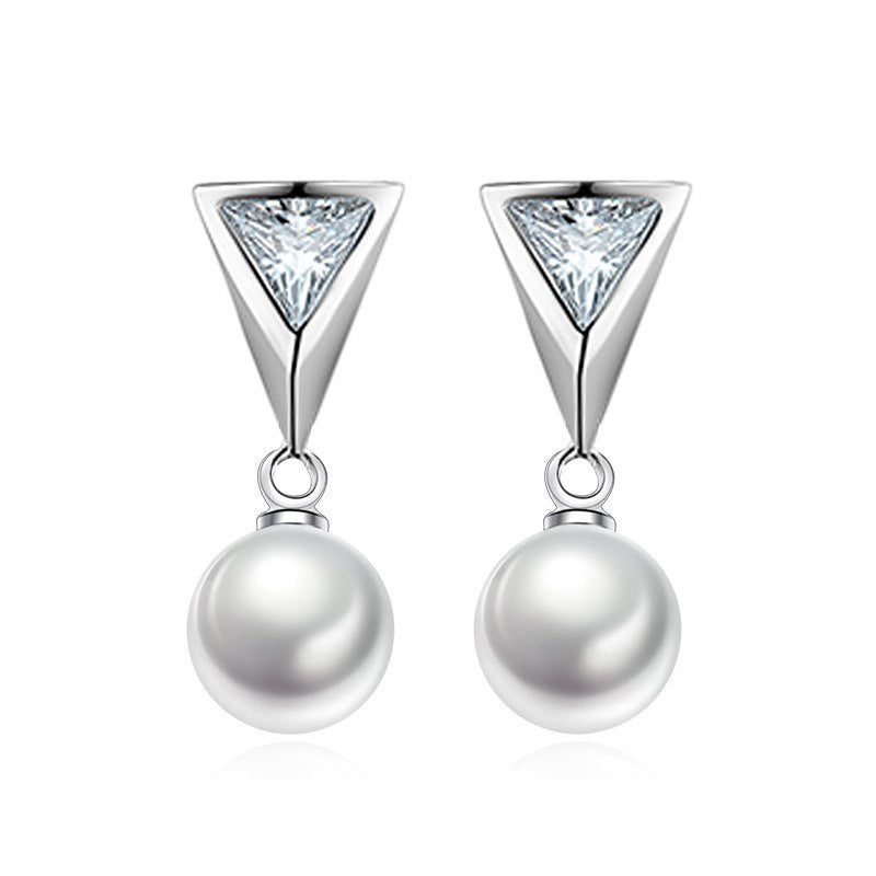 100% 925 sterling silver fashion imitation pearl crystal earrings ladies`stud earrings jewelry wholesale Anti allergy