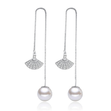 100% 925 sterling silver fashion imitation pearl crystal flower ladies`long stud earrings jewelry wholesale Anti allergy no fade
