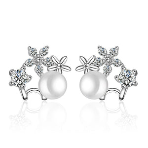 100% argento sterling 925 moda imitazione perla fiore di cristallo orecchini da donna gioielli all'ingrosso Nave di goccia anti allergia 