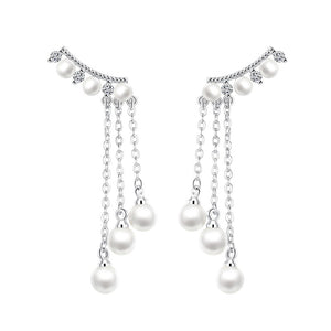 100% 925 sterling silver fashion imitation pearl crystal ladies`tassels stud earrings jewelry wholesale Anti allergy women