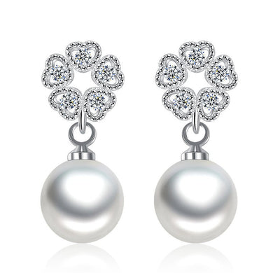 100% 925 sterling silver fashion imitation pearl flower ladies`stud earrings women jewelry female birthd gift wholesale