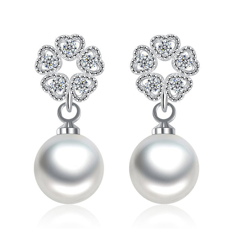 100% 925 sterling silver fashion imitation pearl flower ladies`stud earrings women jewelry female birthd gift wholesale