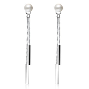 100% 925 sterling silver fashion imitation pearl ladies`long stud earrings women jewelry female birthd gift drop shipping