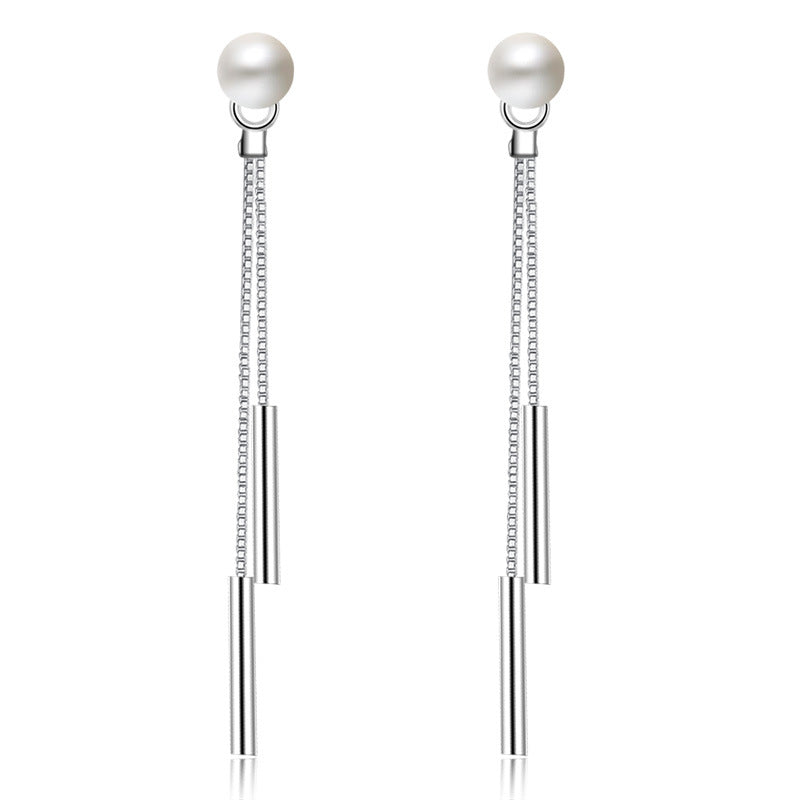 100% 925 sterling silver fashion imitation pearl ladies`long stud earrings women jewelry female birthd gift drop shipping