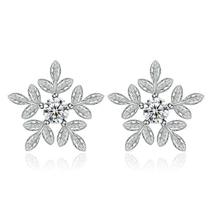 100% 925 sterling silver fashion shiny crystal snowflake ladies`stud earrings women jewelry female Valentine's D gift