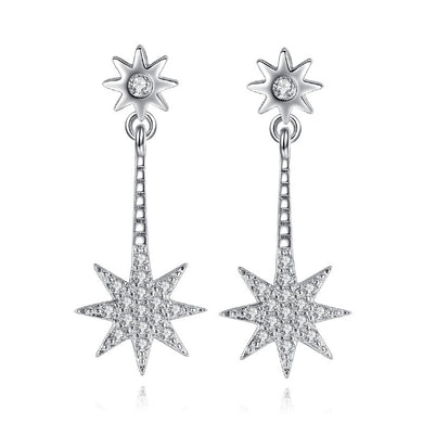 100% 925 sterling silver fashion shiny crystal star ladies`long stud earrings women jewelry female Christmas gift drop shipping