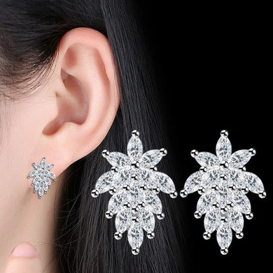 100% 925 sterling silver fashion shiny cz zircon ice flower ladies`stud earrings women jewelry female birthd gift wholesale