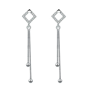100% 925 sterling silver fashion square crystal ladies`long stud earrings women jewelry female Christmas gift drop shipping
