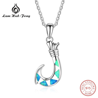 Collana con pendente a gancio in argento sterling 100% 925 Blu OPAL Pietra gioielli di moda per donna con catena a maglie regalo all'ingrosso 