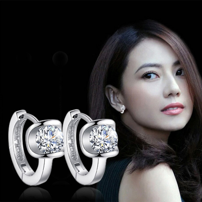 100% 925 sterling silver hot sell shiny crystal ladies`stud earrings jewelry no fade women female birthd gift drop shipping