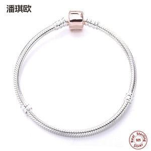 100% Authentic 925 sterling silver rose gold buckle bracelet Snake chain For women Fit original pandora bracelet DIY jewelry