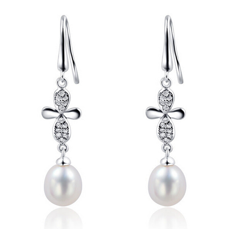 100% Guaranteed Real 925 Sterling Silver Earrings With Pearl Drop Earrings YH4710