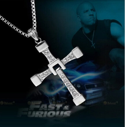 100% High Quality The Fast and the Furious Celebrity Vin Diesel Item Crystal Jesus Cross Pendant Necklace for Men Gift Jewelry