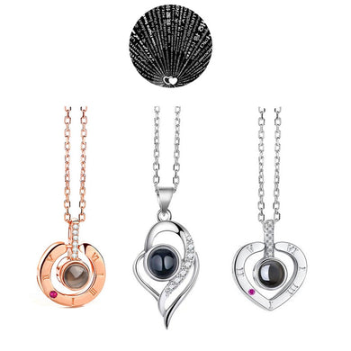 100 Languages Love Necklace Heart Pendant Wedding Romantic I Love You Projection Necklace for Women Girl Friend Ladies Gifts
