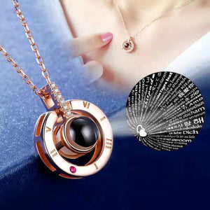 100 Languages Love Necklace Heart Pendant Wedding Romantic I Love You Projection Necklace for Women Girl Friend Ladies Gifts