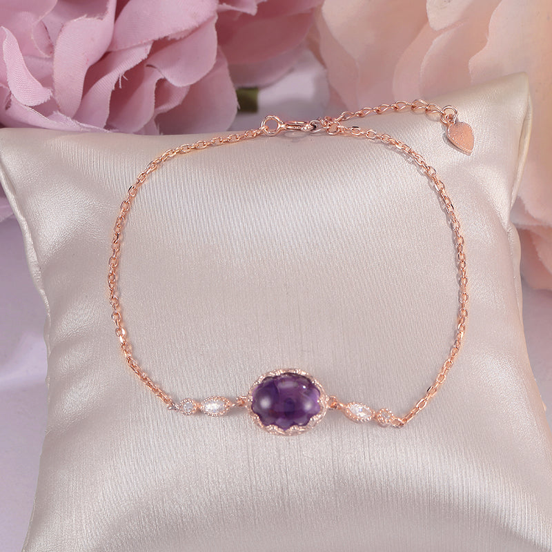 100% Natural Amethyst Bracelets for Women Fine Jewelry 925 Sterling Silver 18K Rose Gold Plated Round Purple Bracelet CCHI035