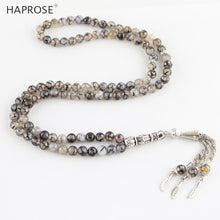 Load image into Gallery viewer, 100% Natural Black line agate green tasbin Prayer Islamic Muslim tasbih Allah Rosary Pattern agate 99 beads 6-10mm necklace